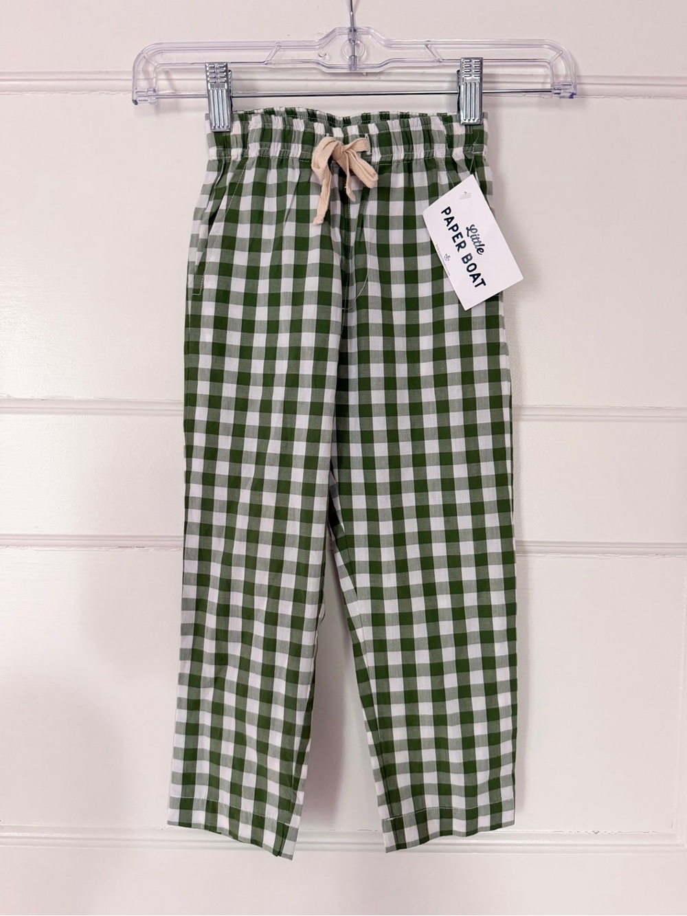 Little Paper Boat Bennett Pants Boys 4T Green Gingham NWT Drawstring Cotton